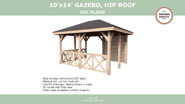 10x14 Gazebo plans, hip roof