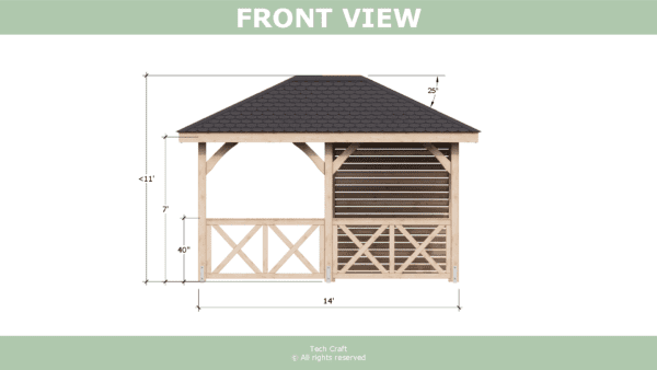 10x14 Gazebo plans, hip roof, front view