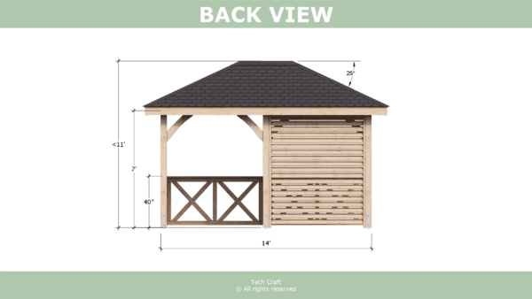 10x14 Gazebo plans, hip roof, back view