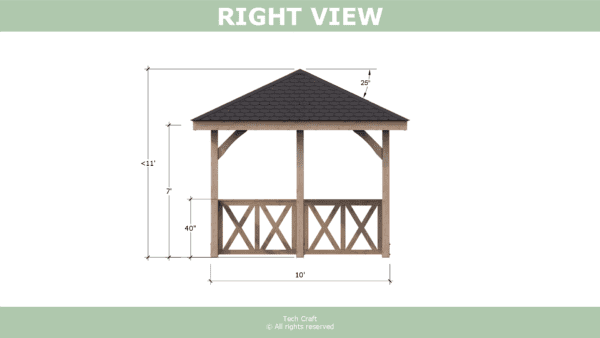 10x14 Gazebo plans, hip roof, right view