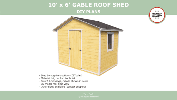 10x6 Shed plans, gable roof