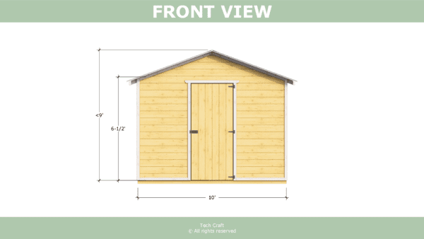 10x6 Shed plans, gable roof, front view