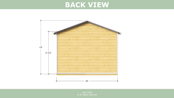 10x6 Shed plans, gable roof, back view