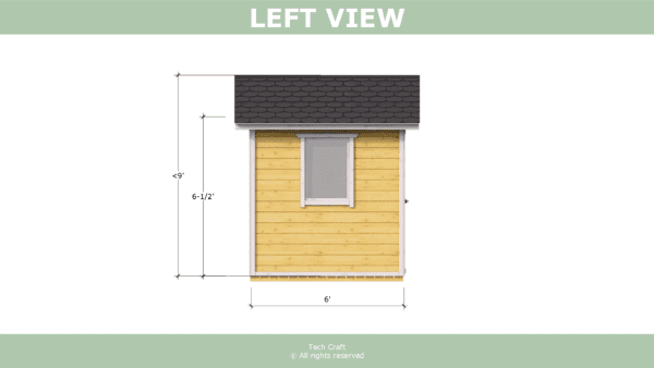 10x6 Shed plans, gable roof, left view