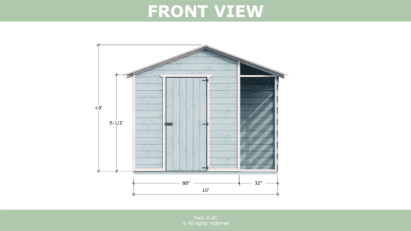 10x6 Woodshed plans, gable roof, front view