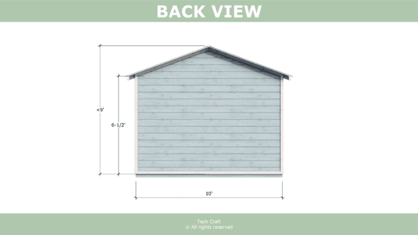 10x6 Woodshed plans, gable roof, back view