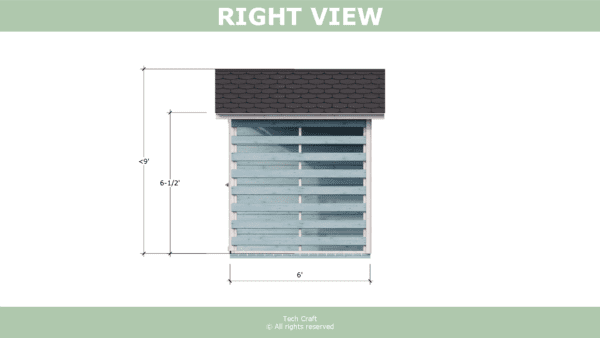 10x6 Woodshed plans, gable roof, right view