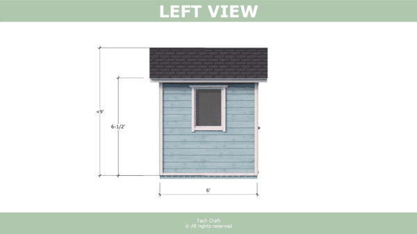 10x6 Woodshed plans, gable roof, left view