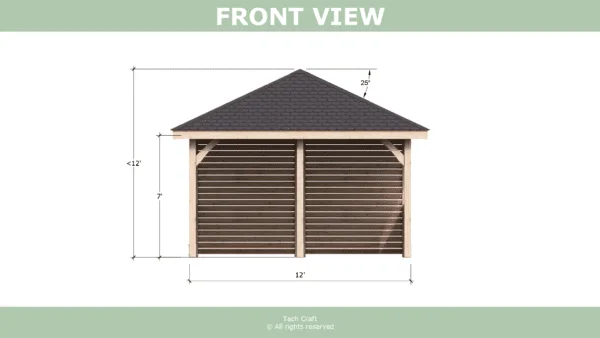 12x12 Gazebo plans, hip roof, front view