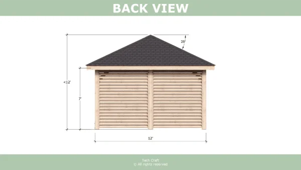 12x12 Gazebo plans, hip roof, back view