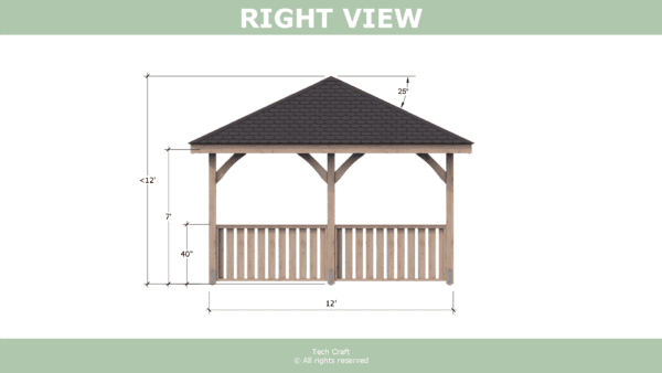 12x12 Gazebo plans, hip roof, right view