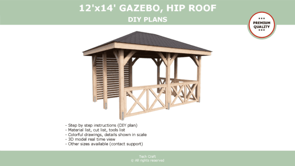 12x14 Gazebo plans, hip roof