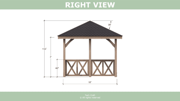 12x14 Gazebo plans, hip roof, right view