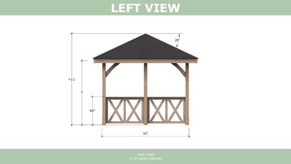 12x14 Gazebo plans, hip roof, left view