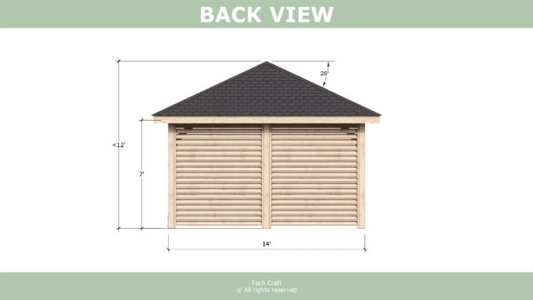 14x14 Gazebo plans, hip roof, back view