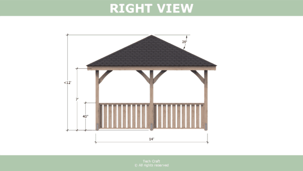 14x14 Gazebo plans, hip roof, right view