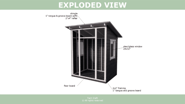 7x5 Lean to shed plans, exploded