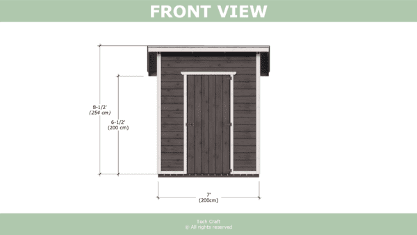 7x5 Lean to shed plans, front view