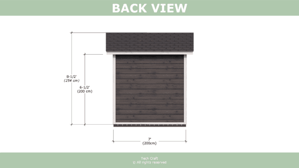 7x5 Lean to shed plans, back view