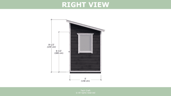 7x5 Lean to shed plans, right view