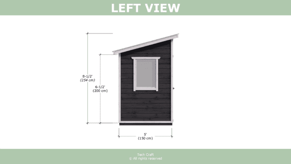 7x5 Lean to shed plans, left view