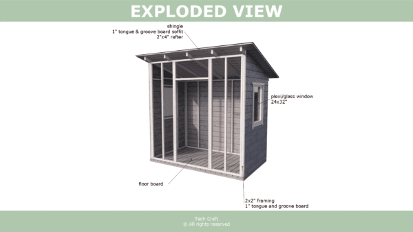 8x5 Lean to shed plans, exploded