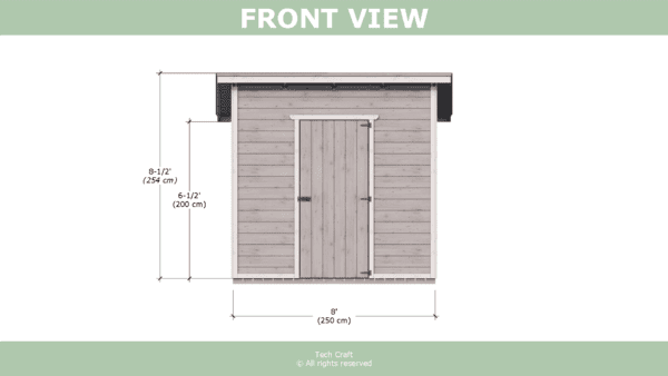 8x5 Lean to shed plans, front view