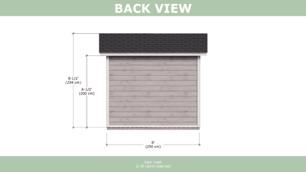 8x5 Lean to shed plans, back view