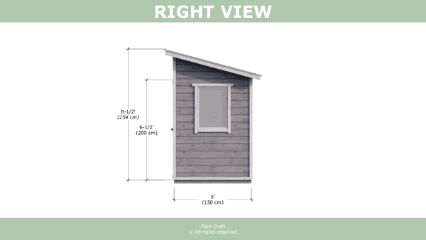 8x5 Lean to shed plans, right view