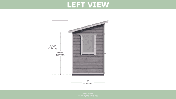 8x5 Lean to shed plans, left view