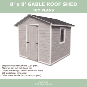 8×8′ Shed plans, gable roof