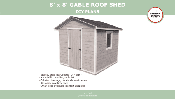 8x8 Shed plans, gable roof