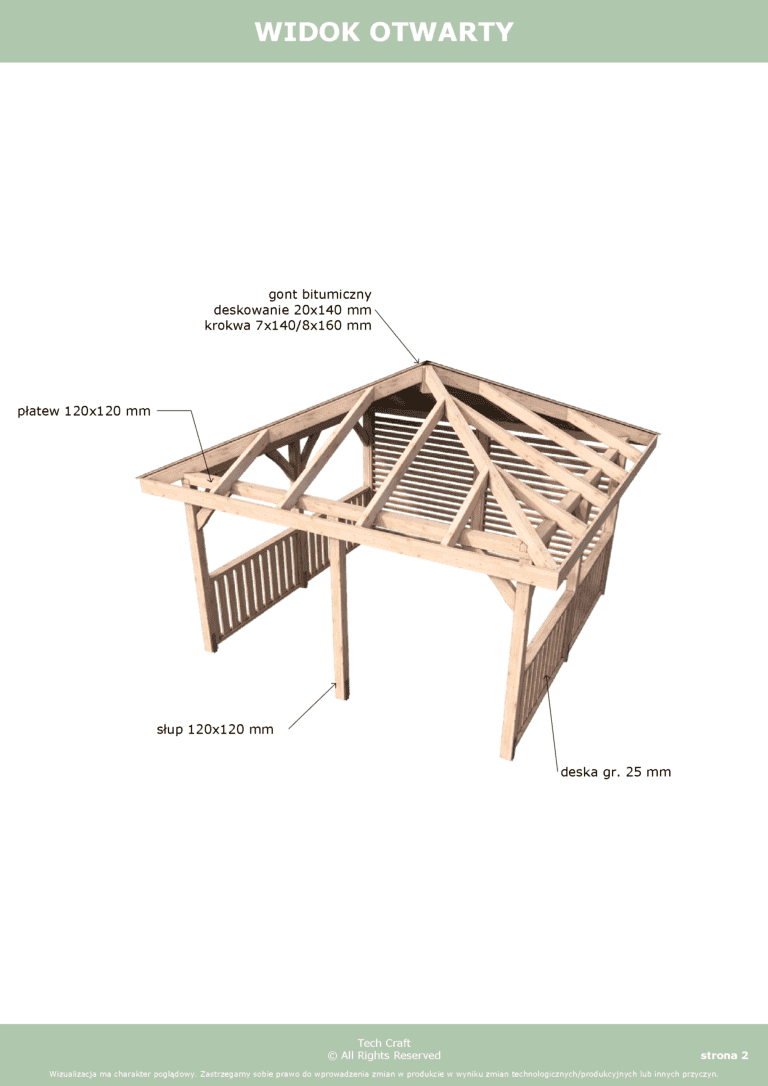 Altana ogrodowa drewniana czterospadowa 4x4m