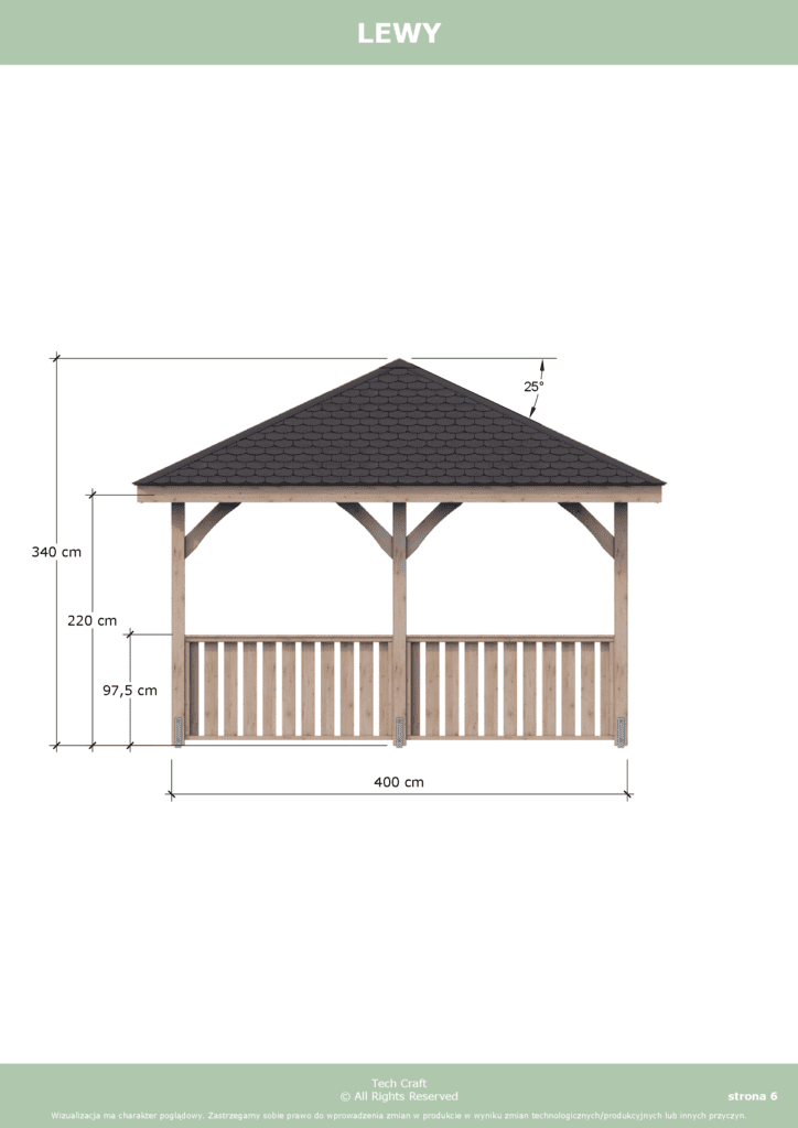 Altana ogrodowa drewniana czterospadowa 4x4m