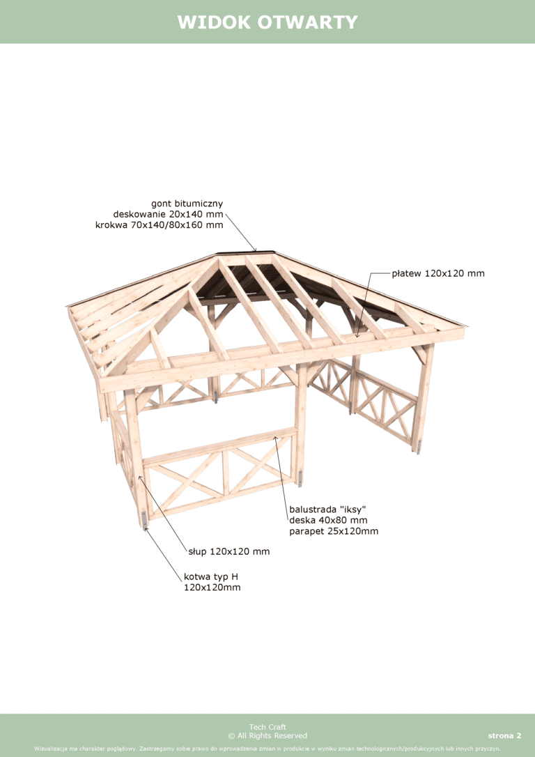 Altana ogrodowa drewniana czterospadowa 5x4m