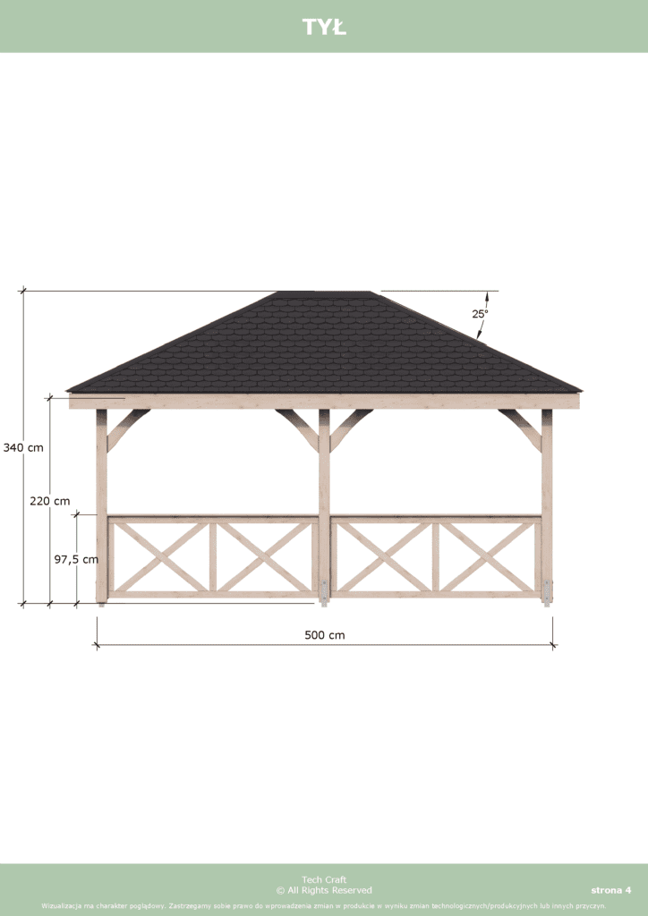 Altana ogrodowa drewniana czterospadowa 5x4m