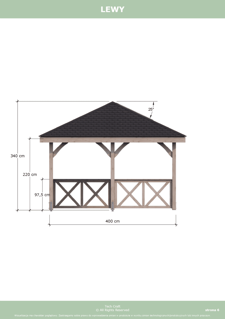 Altana ogrodowa drewniana czterospadowa 5x4m