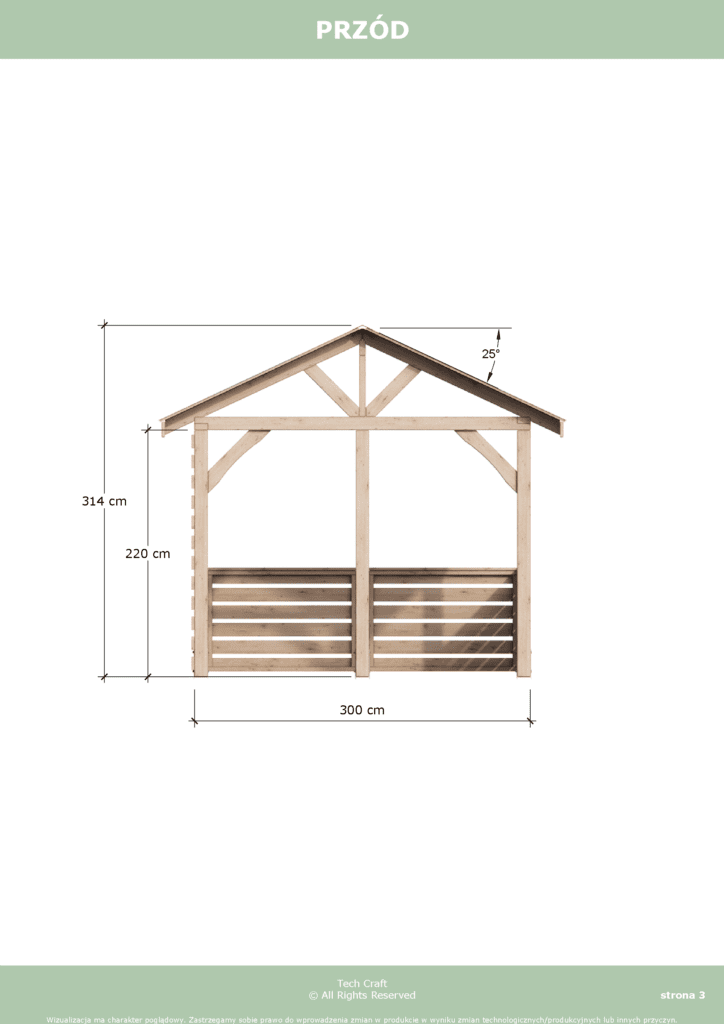 Altana ogrodowa drewniana dwuspadowa 3x3m