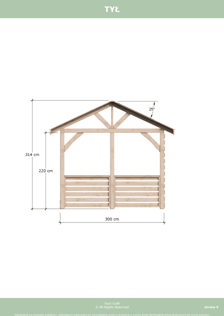 Altana ogrodowa drewniana dwuspadowa 3x3m