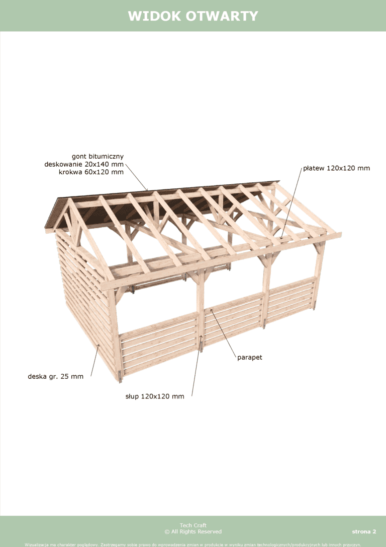 Altana ogrodowa drewniana dwuspadowa 6x4m