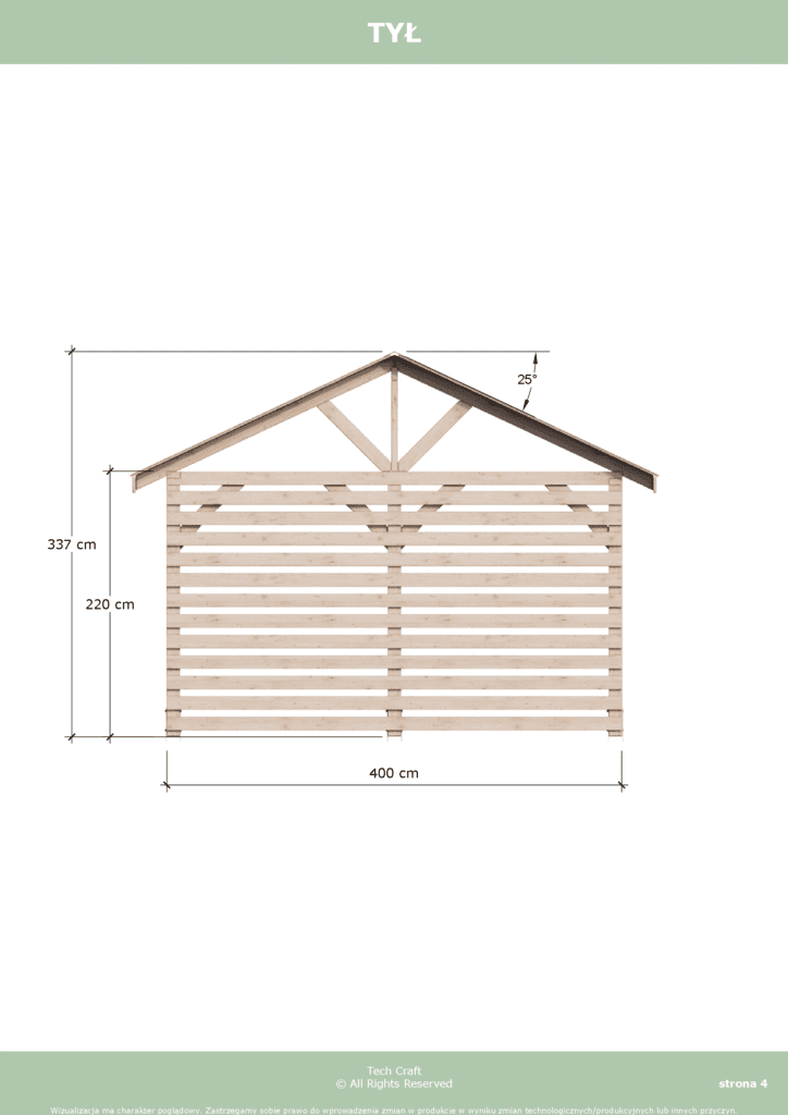 Altana ogrodowa drewniana dwuspadowa 6x4m