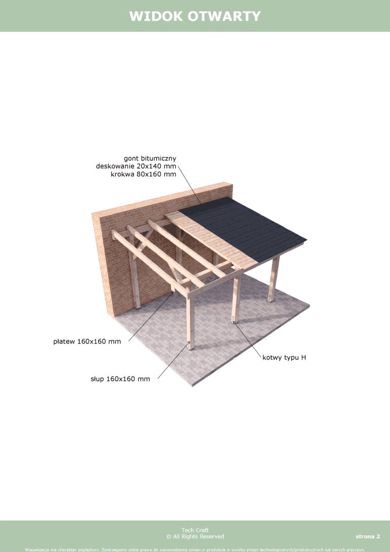 Carport wiata garażowa drewniana zadaszenie 4x3m