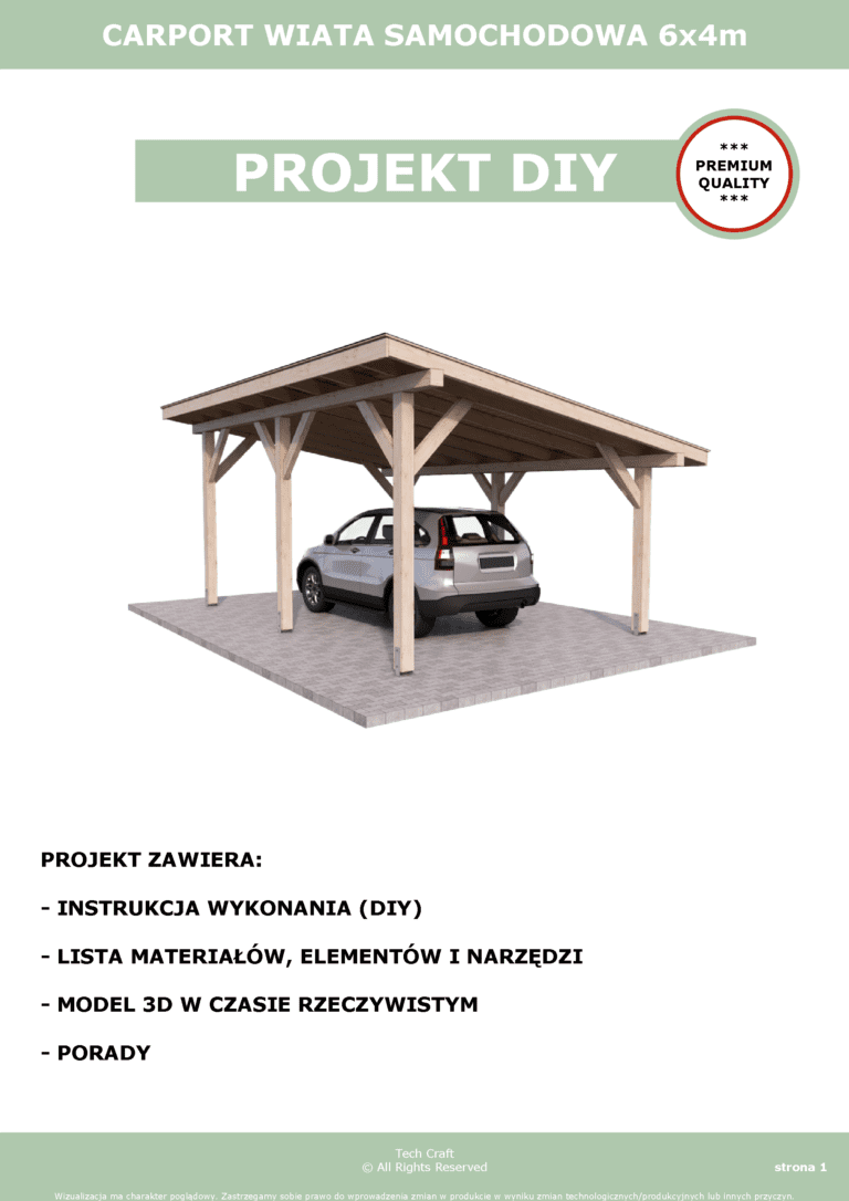 Carport wiata garażowa drewniana zadaszenie 6x4 wolnostojąca