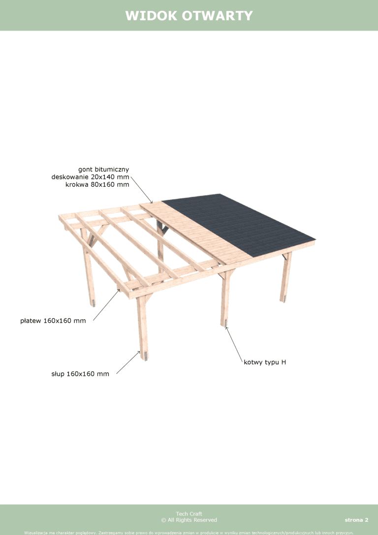 Carport wiata garażowa drewniana zadaszenie 6x4 wolnostojąca