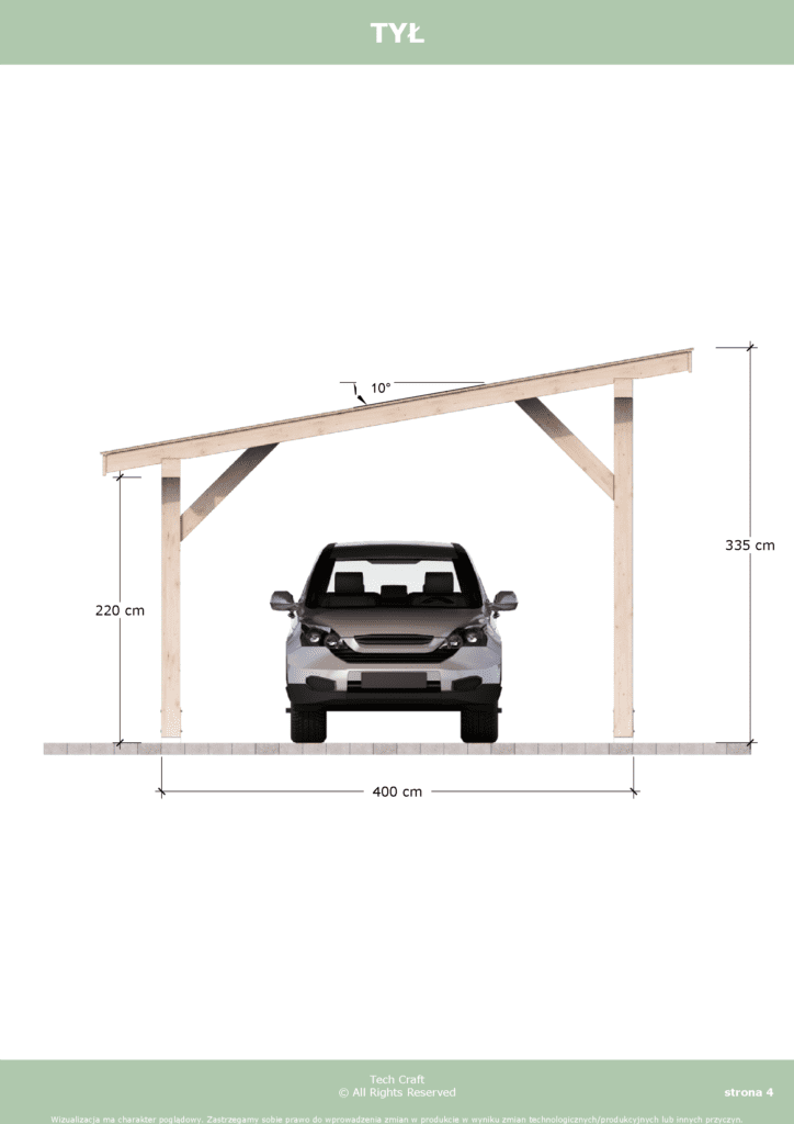 Carport wiata garażowa drewniana zadaszenie 6x4 wolnostojąca