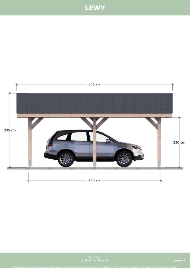 Carport wiata garażowa drewniana zadaszenie 6x4 wolnostojąca