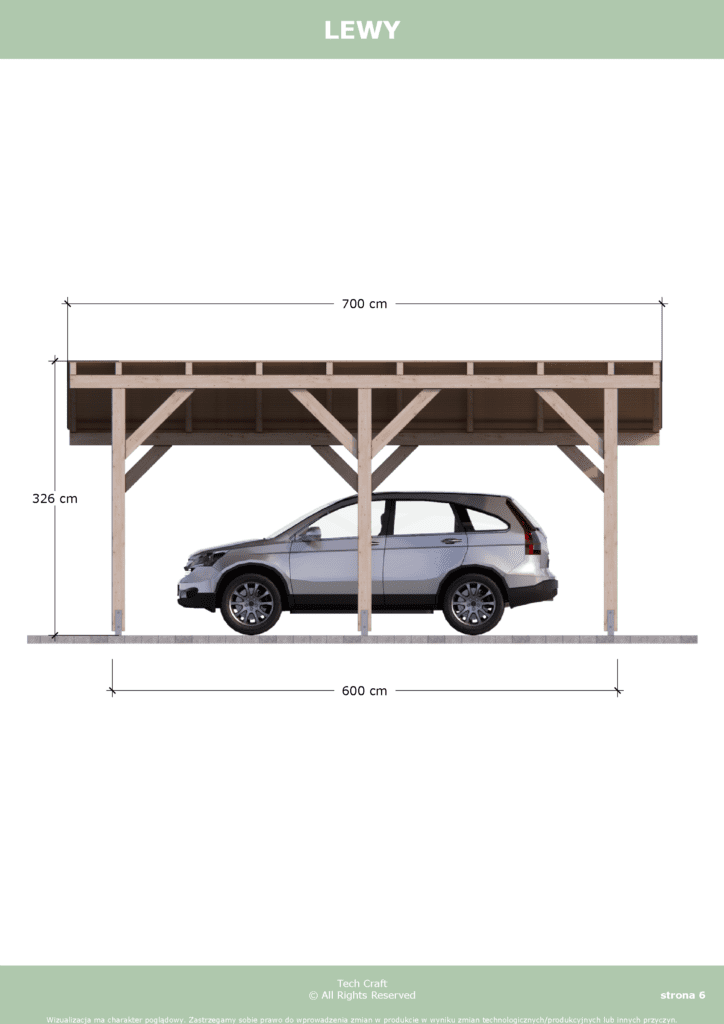 Carport wiata garażowa drewniana zadaszenie 6x4m
