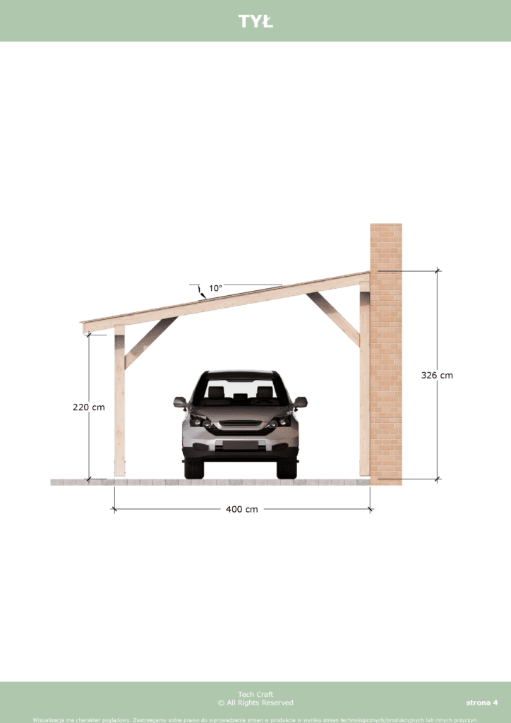 Carport wiata garażowa drewniana zadaszenie 6x4m