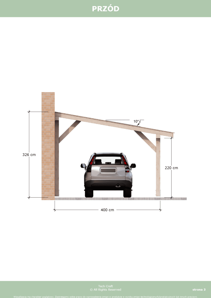 Carport wiata garażowa drewniana zadaszenie 6x4m