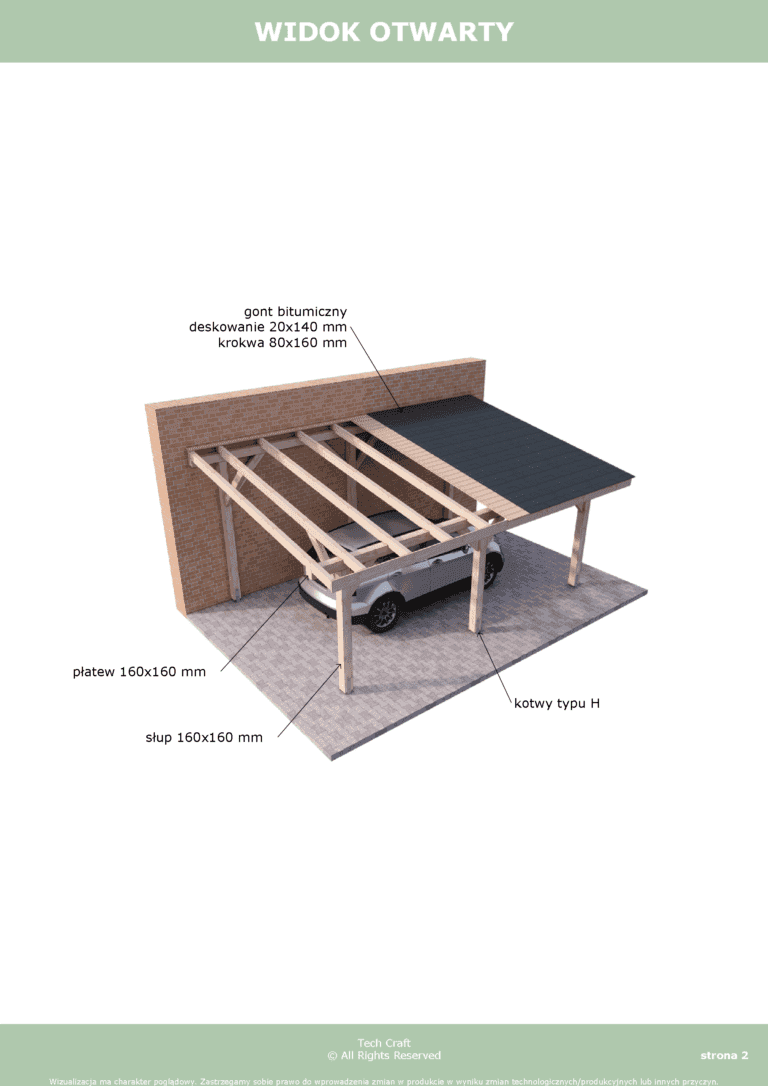 Carport wiata garażowa drewniana zadaszenie 6x4m